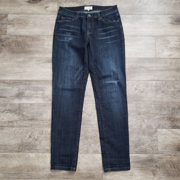 Halogen Girlfriend Distressed Mark Dark Wash Jeans 24 - Picture 1 of 9